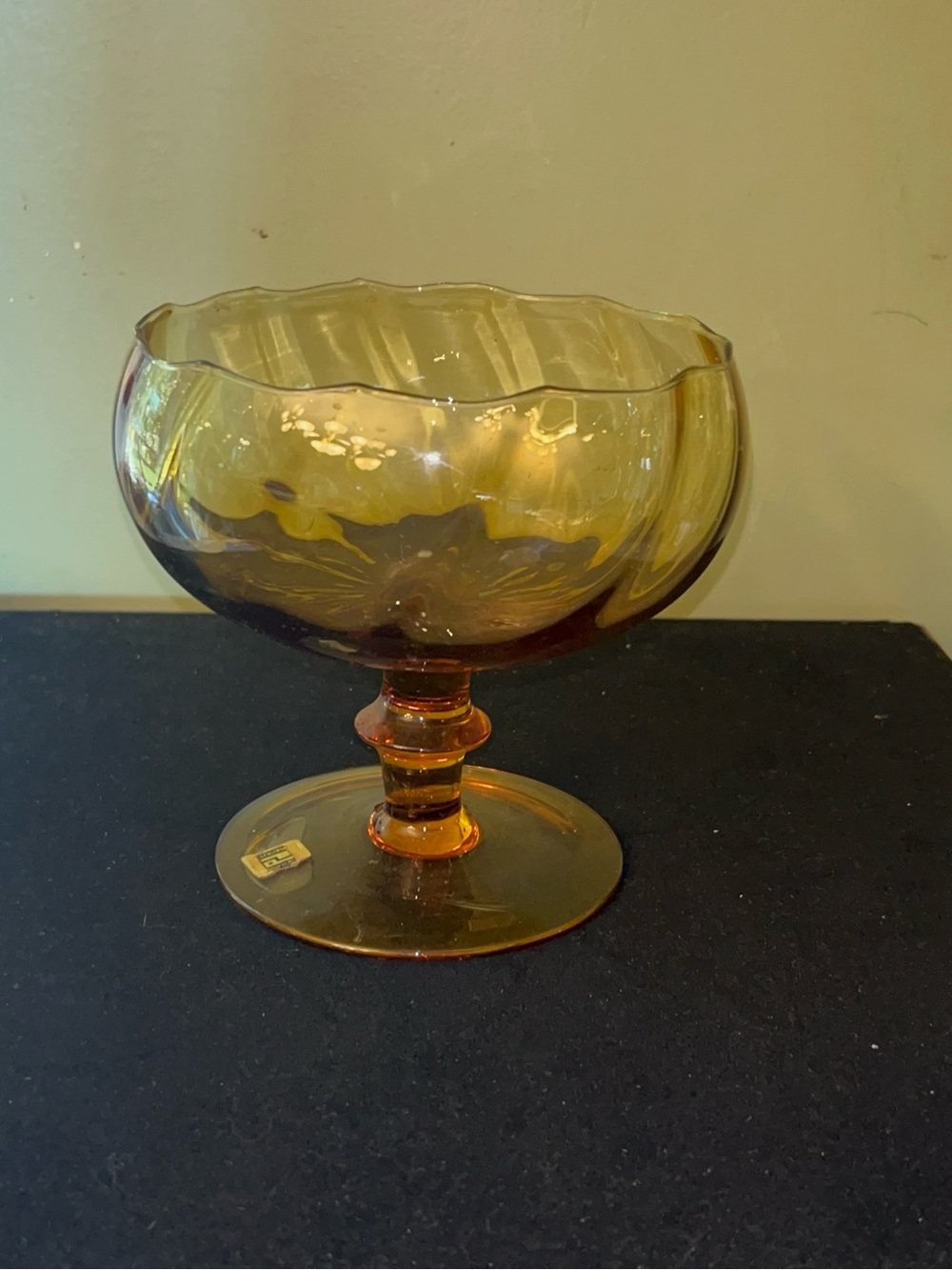 Vintage Empoli Italian Art Glass amber compote bowl